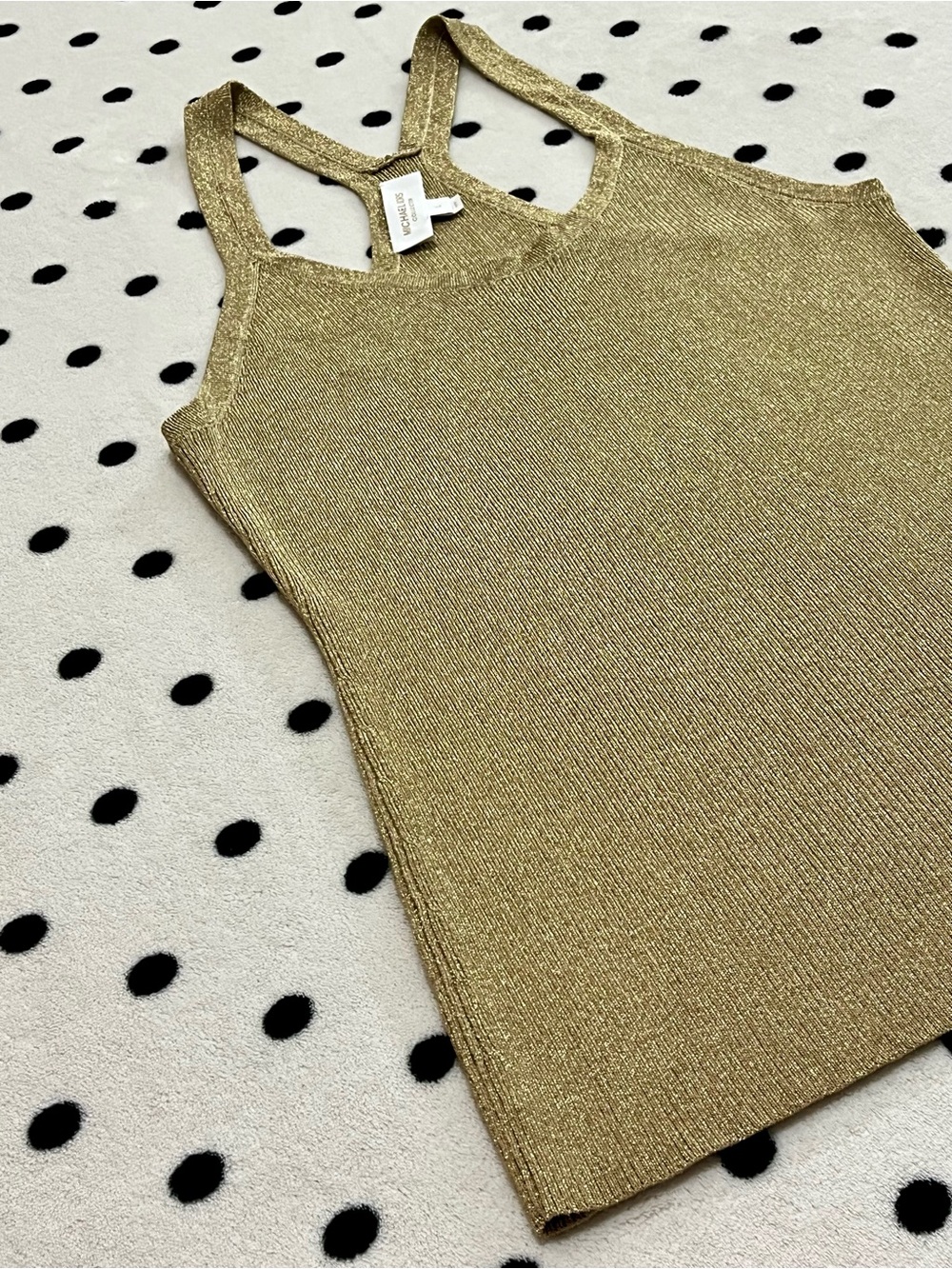 Michael Kors Collection Gold Ribbed Racerback Tank Top Size L - Picture 3 of 10